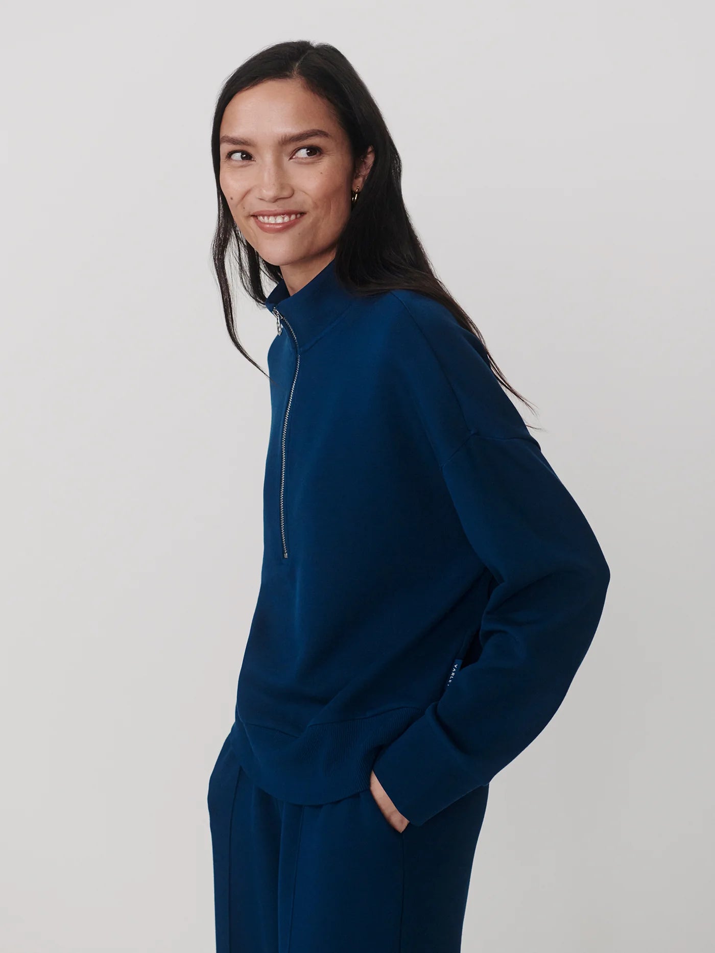 Varley Mavis Mock Neck Sweat Sea Blue