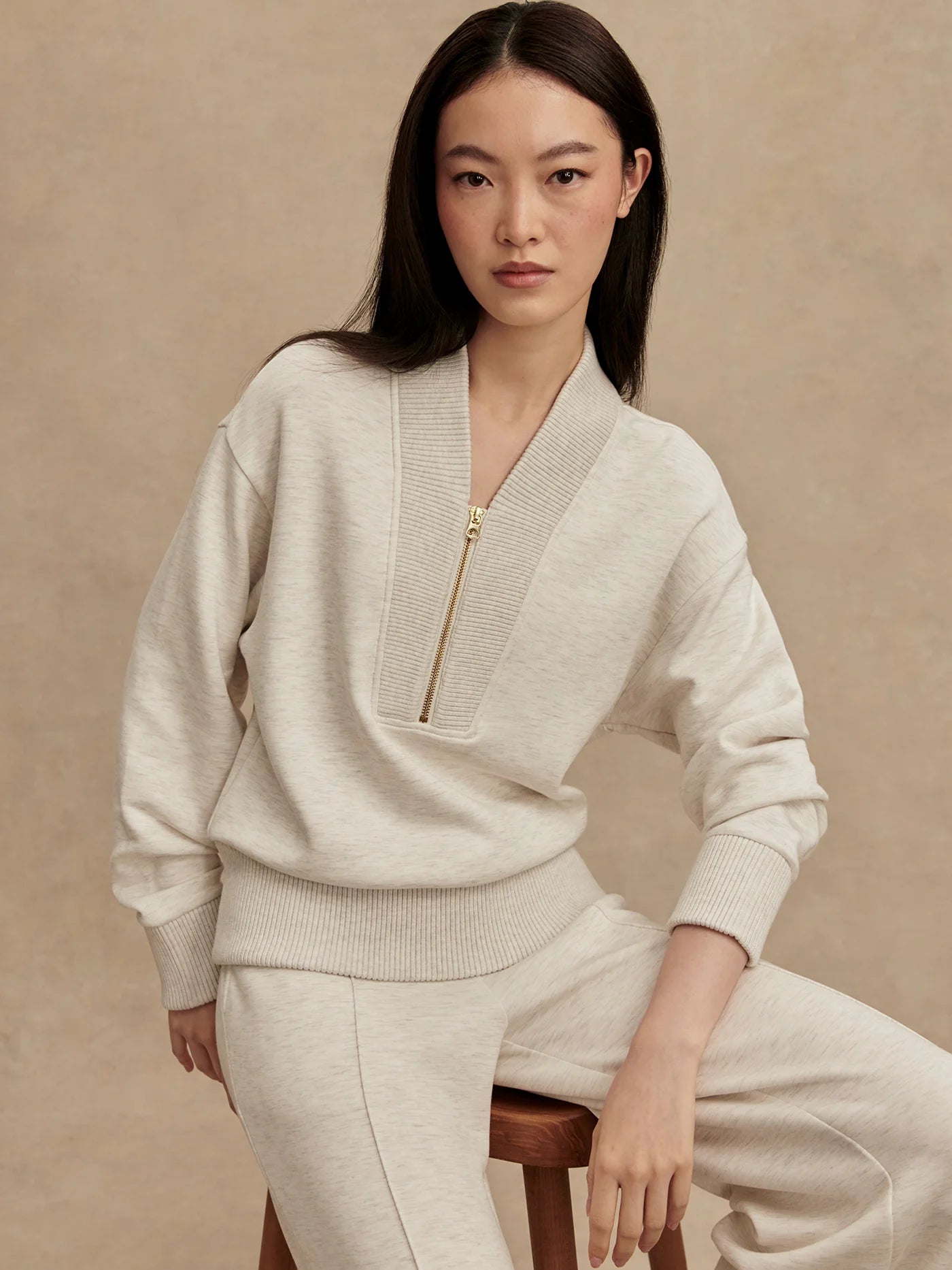 Sally Half Zip Sweat Ivory Marl