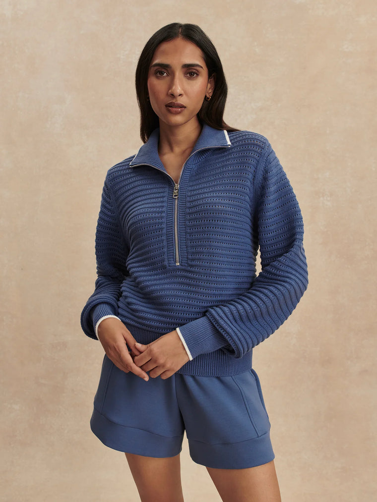 Varley Morwenna Half Zip Knit Bijou Blue 