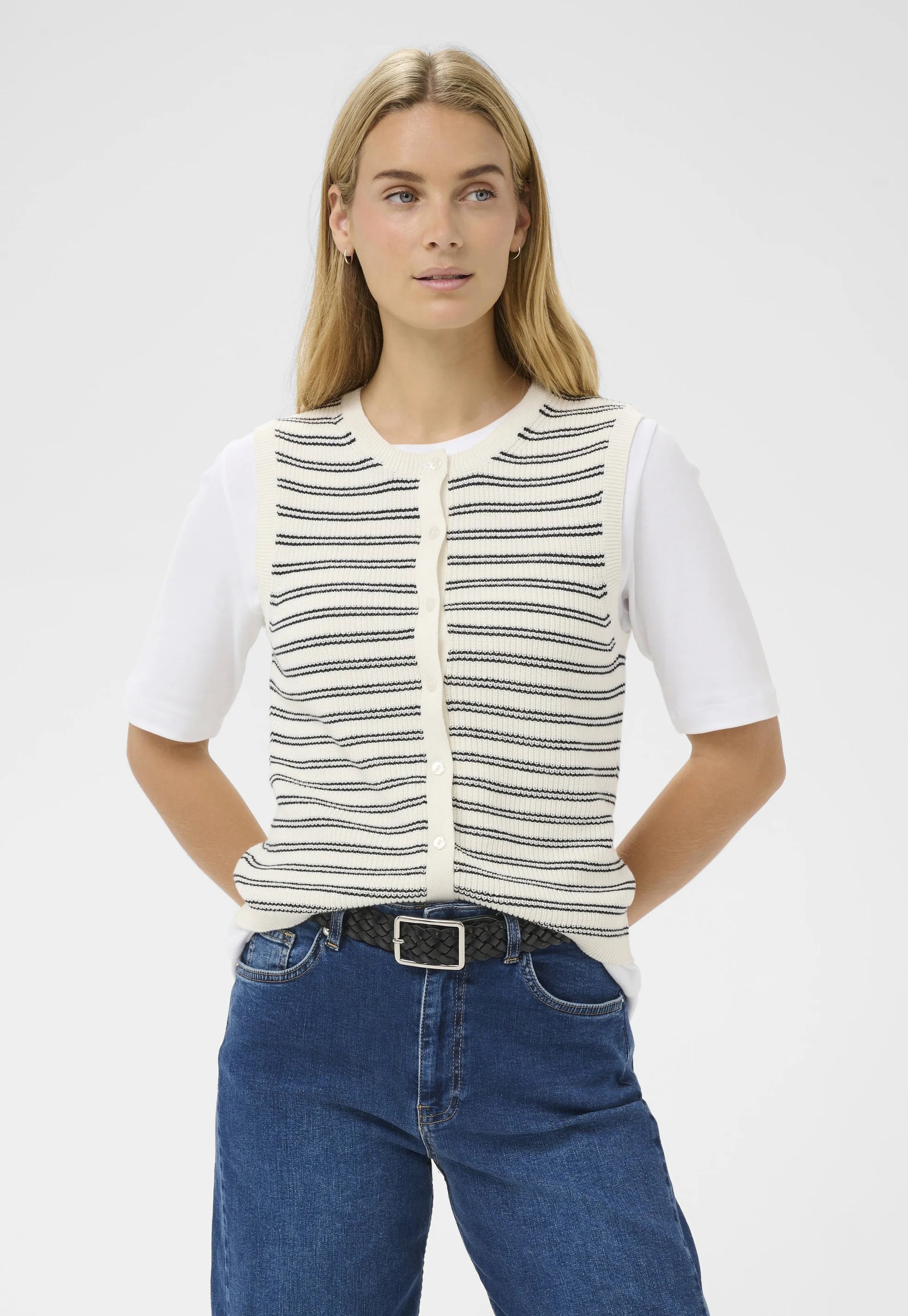 Gemma Knit Wasitcoat Navy Stripe