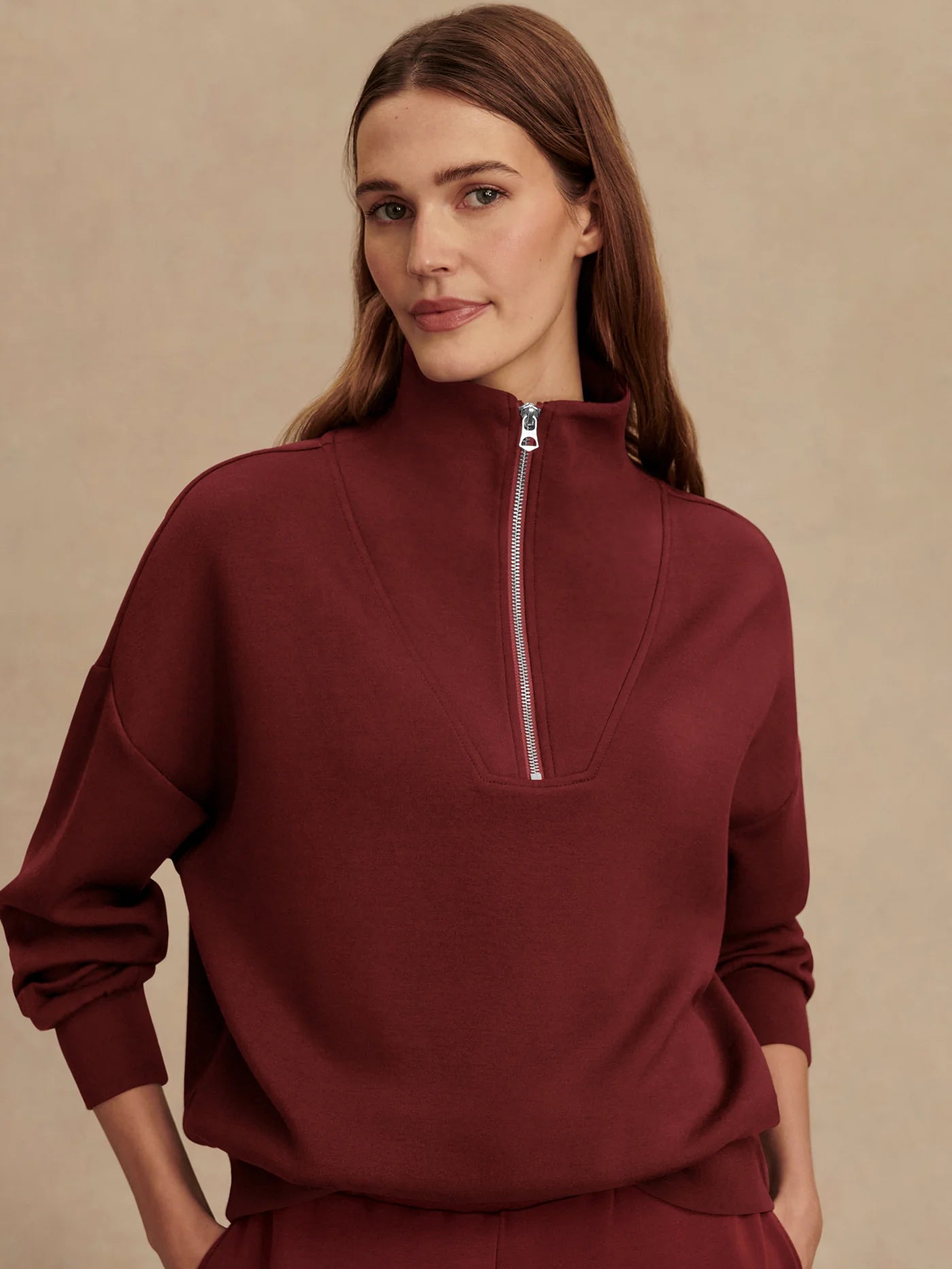 Varley Hawley Half Zip Sweat New Maroon