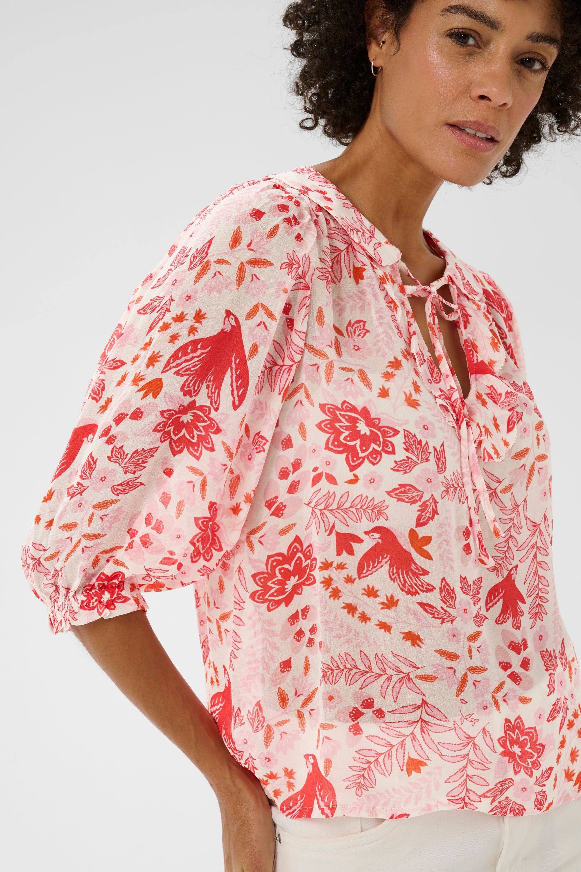 Alvia Blouse Poppy Red Bird Print
