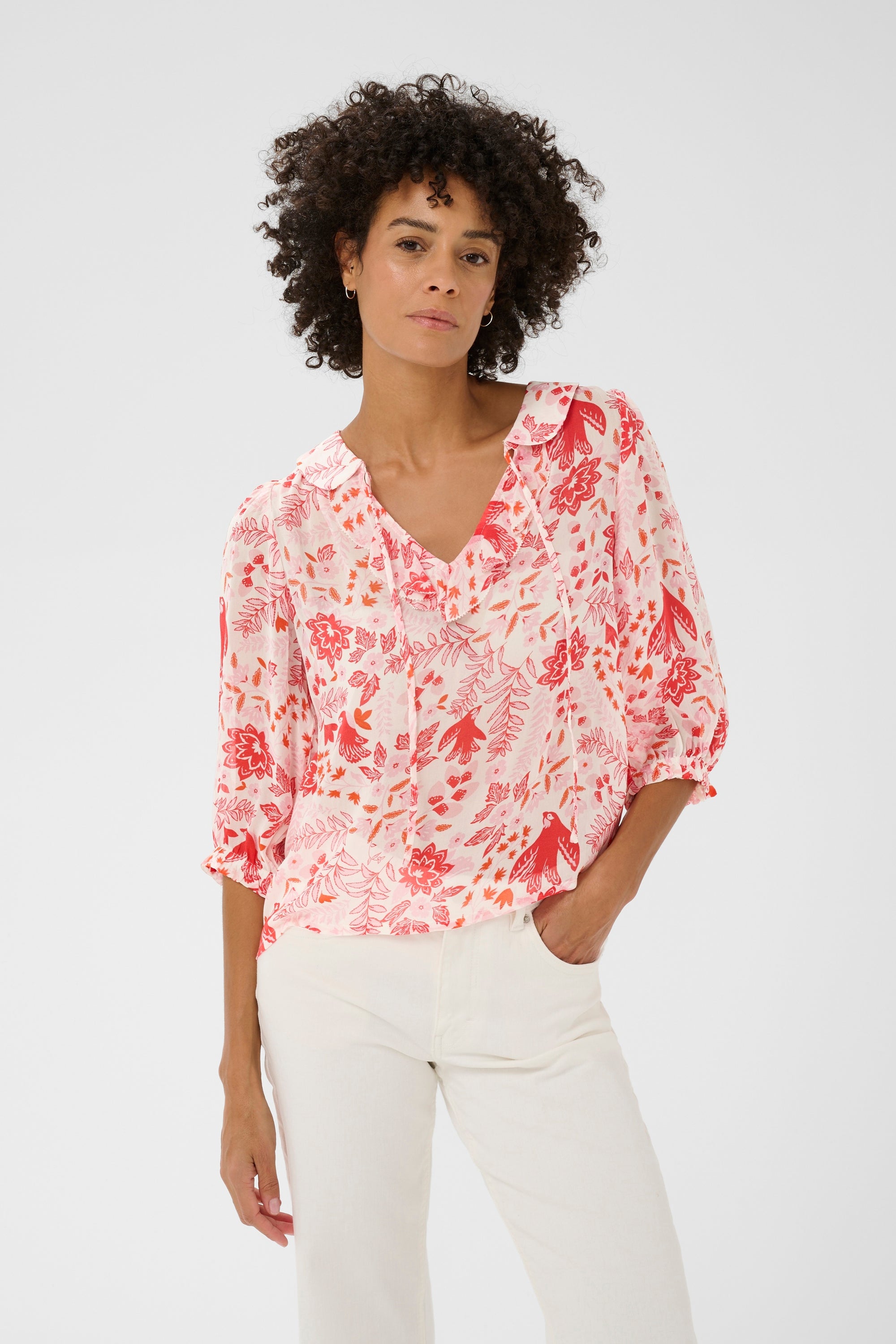Alvia Blouse Poppy Red Bird Print