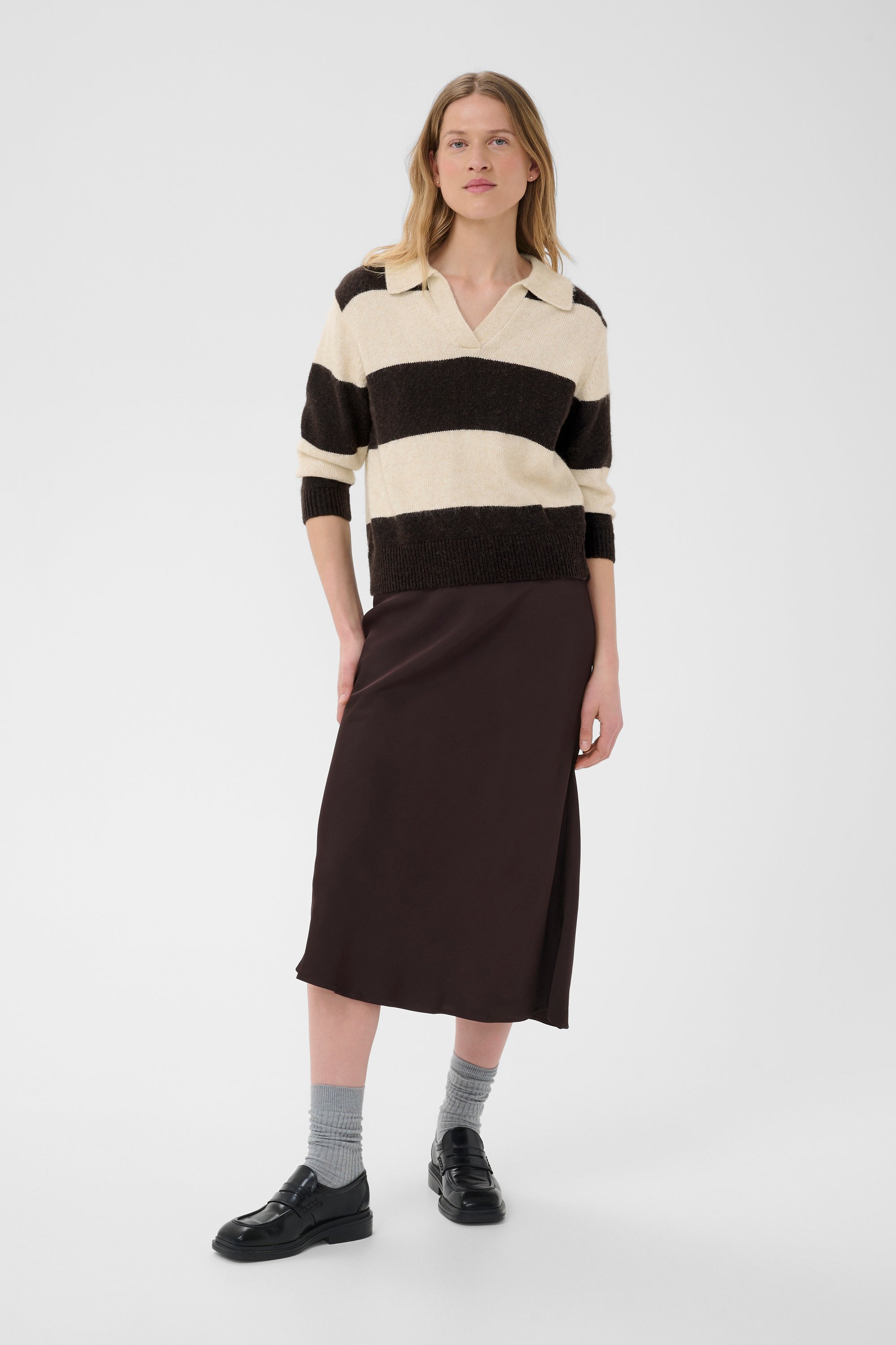 Charlott Pullover Mole Brown Stripe 