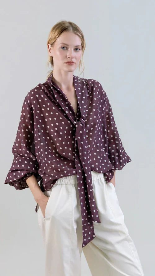 Psophia Chocolate Polka Dot Blouse