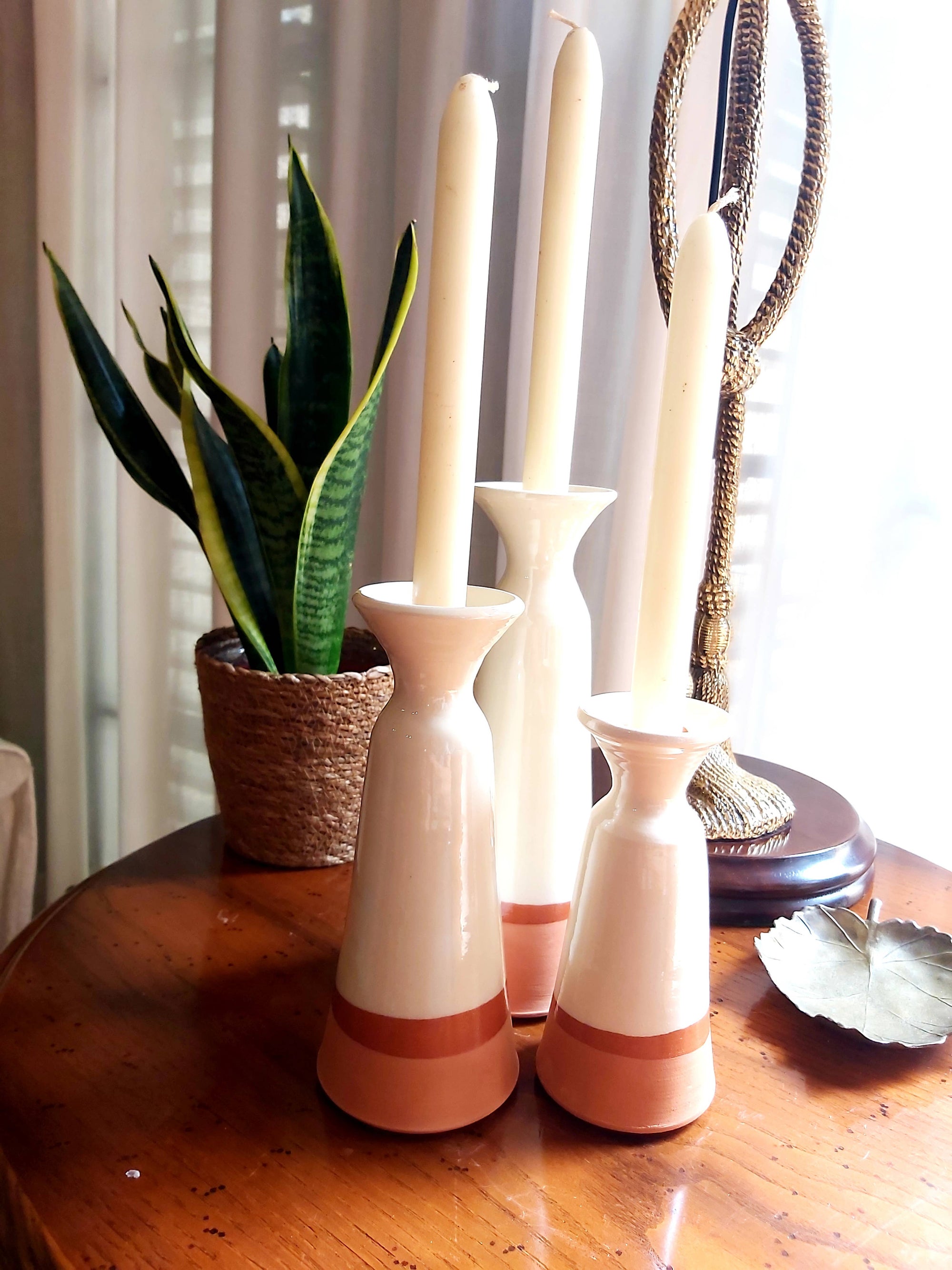 Candlestick set White/Terracotta