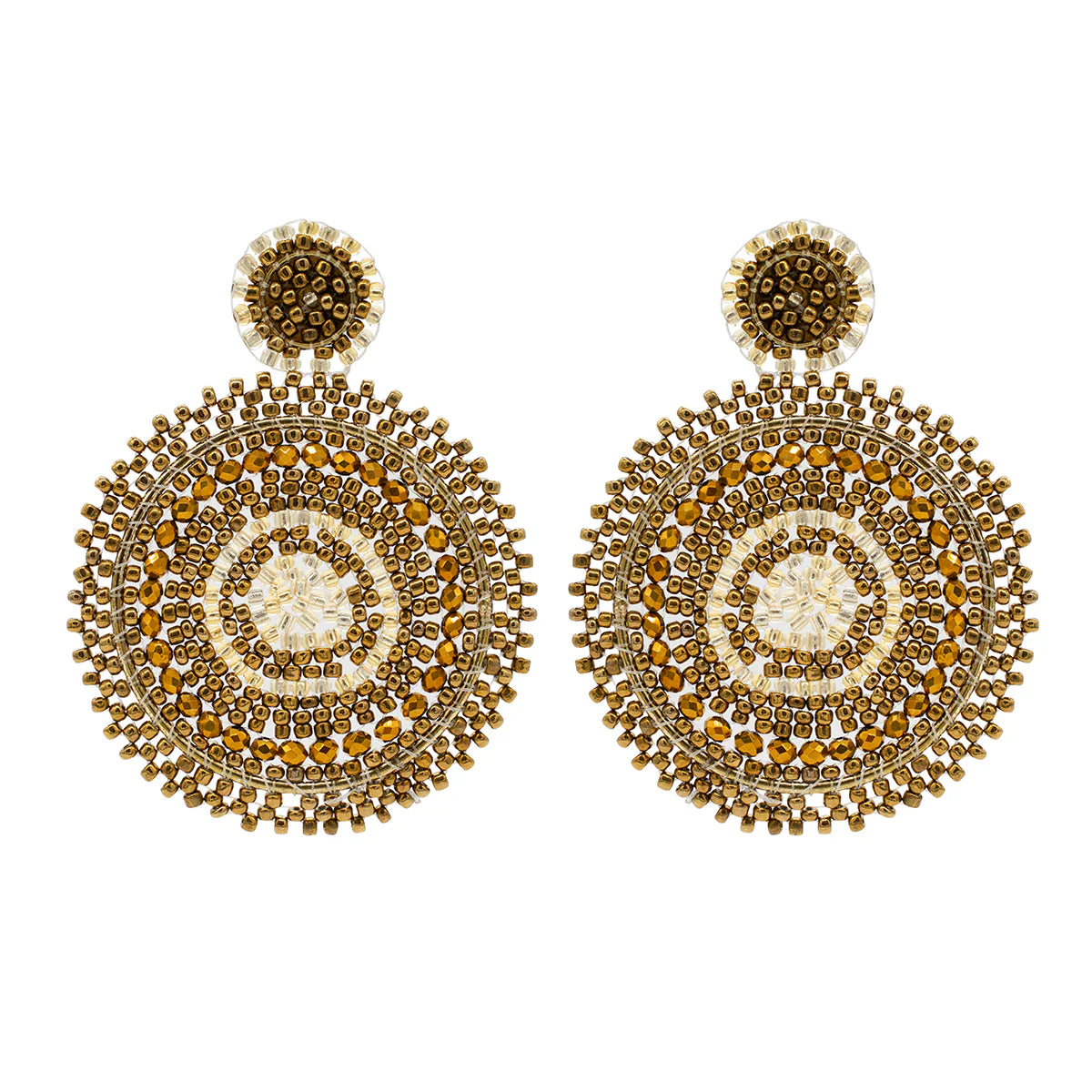 Bronze Mix Beaded Circle Drop Earrings 