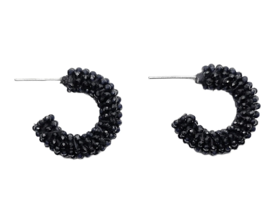 Mini Black Cluster Hoop Earrings 