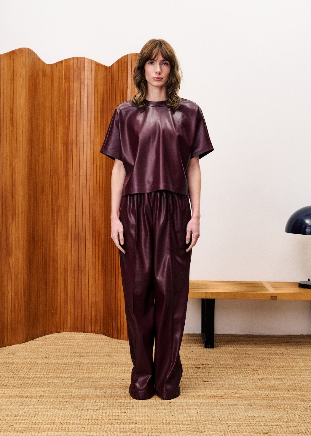 FRNCH Michaux Bordeaux Leather Trousers
