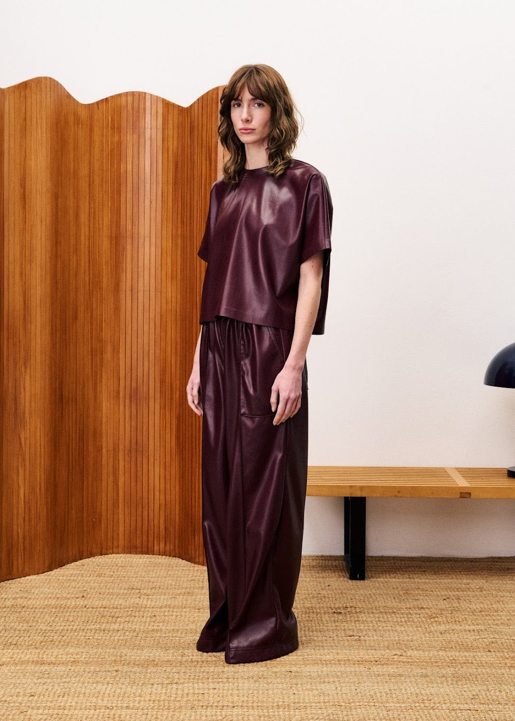 FRNCH Michaux Bordeaux Leather Trousers