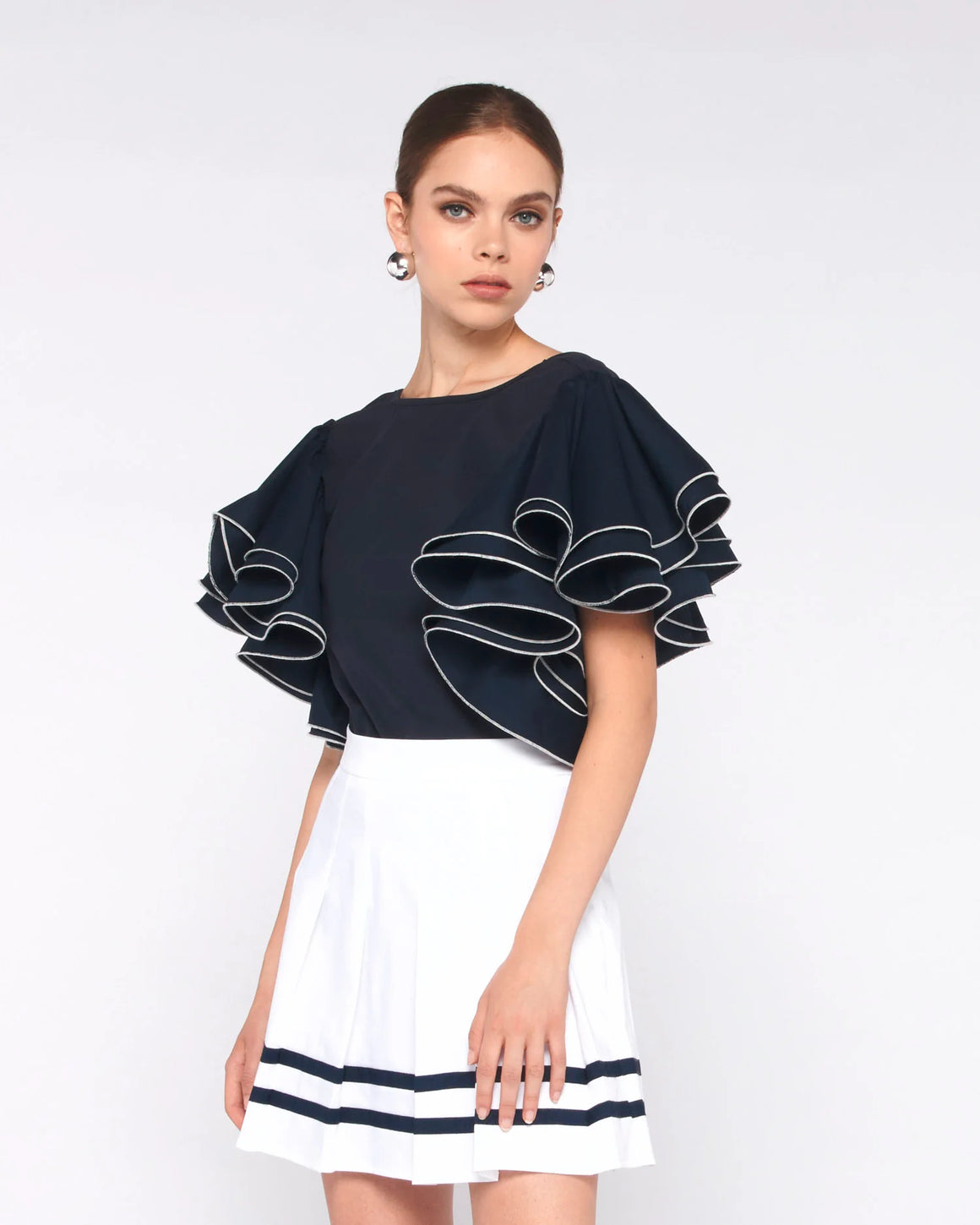 Silvan Heach Navy Top With Ruffle Sleeves