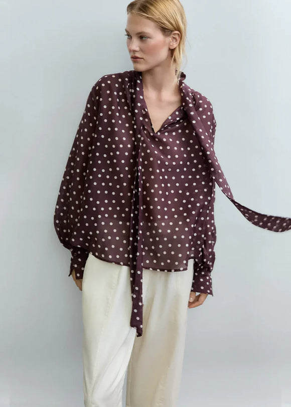 Psophia Chocolate Polka Dot Blouse