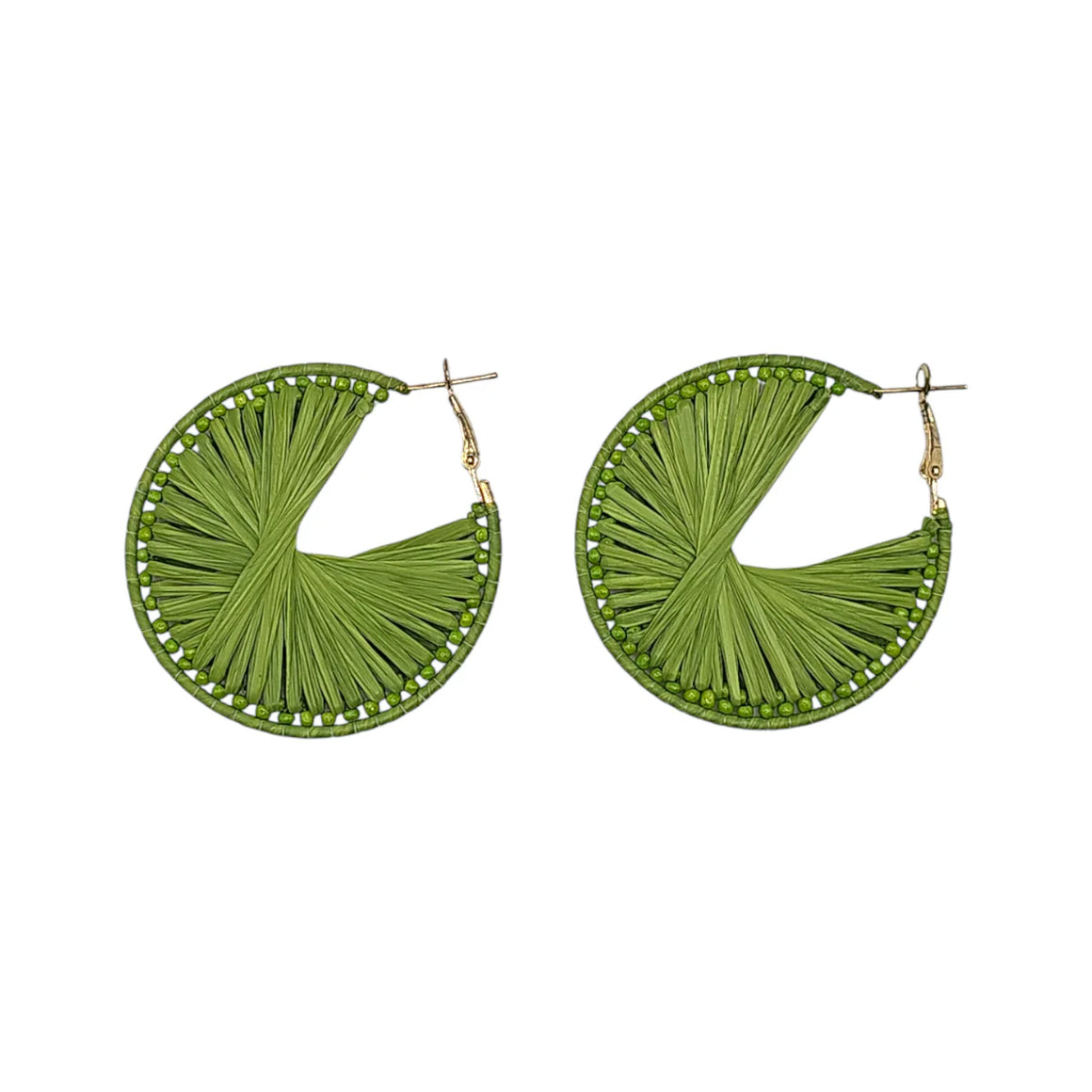 Sage Green Raffia Wheel Hoop Earrings