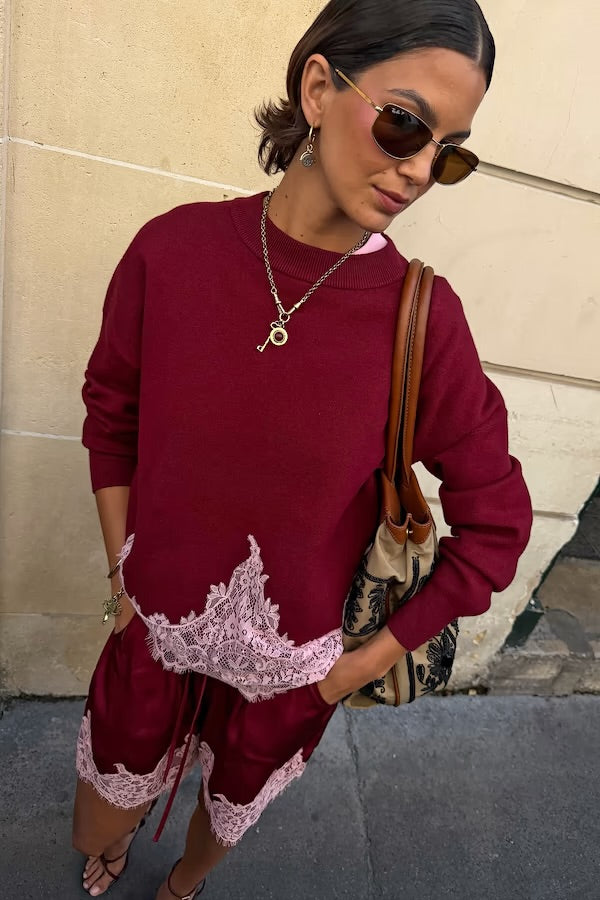 Burgundy Lace Knit Copenhagen Jumper