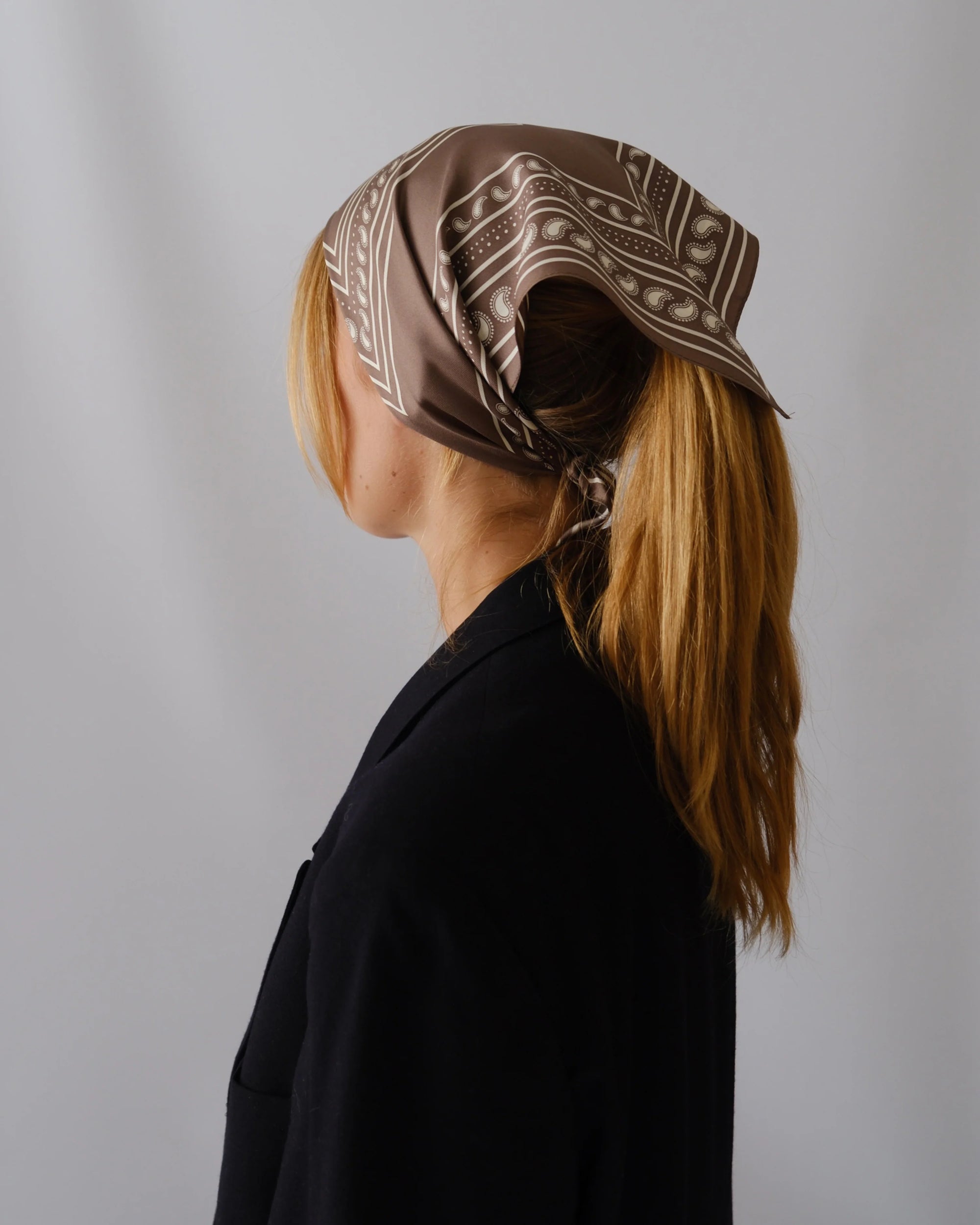 Paisley Silk Scarf Taupe 50cm
