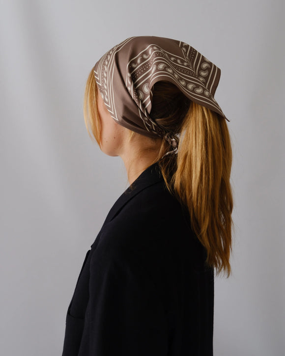 Paisley Silk Scarf Taupe 50cm