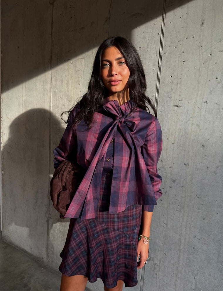 NFD Check Pussy Bow Blouse