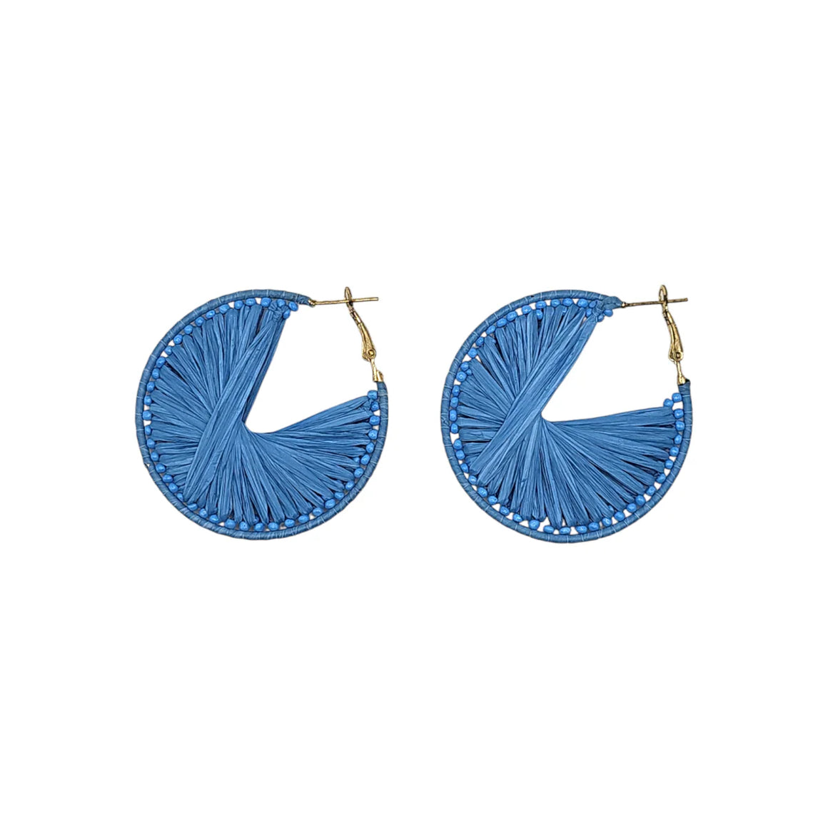 Cornflower Blue Raffia Wheel Hoop Earrings