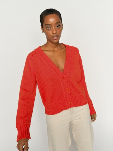Bine V-Neck Cardigan Spicy Orange