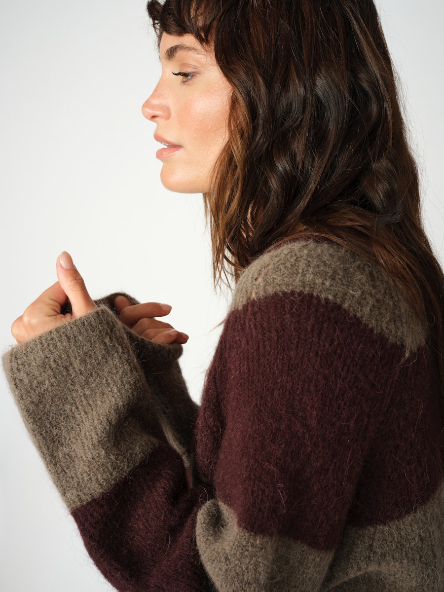 Mos Mosh Taci Stripe V Neck Fudge