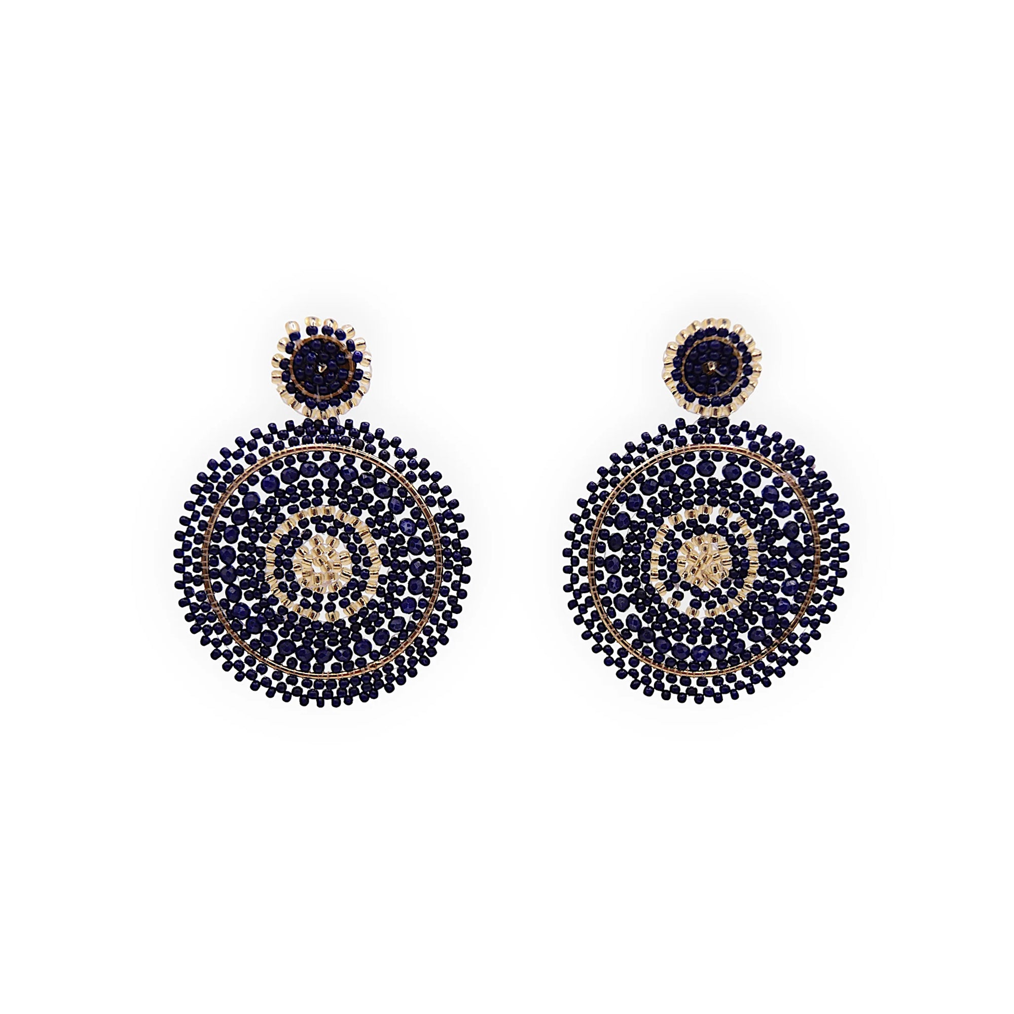Navy Mix Bead Circle Drop Earrings 