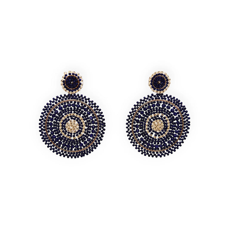 Navy Mix Bead Circle Drop Earrings 