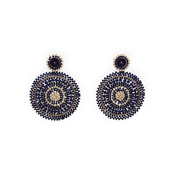 Navy Mix Bead Circle Drop Earrings 
