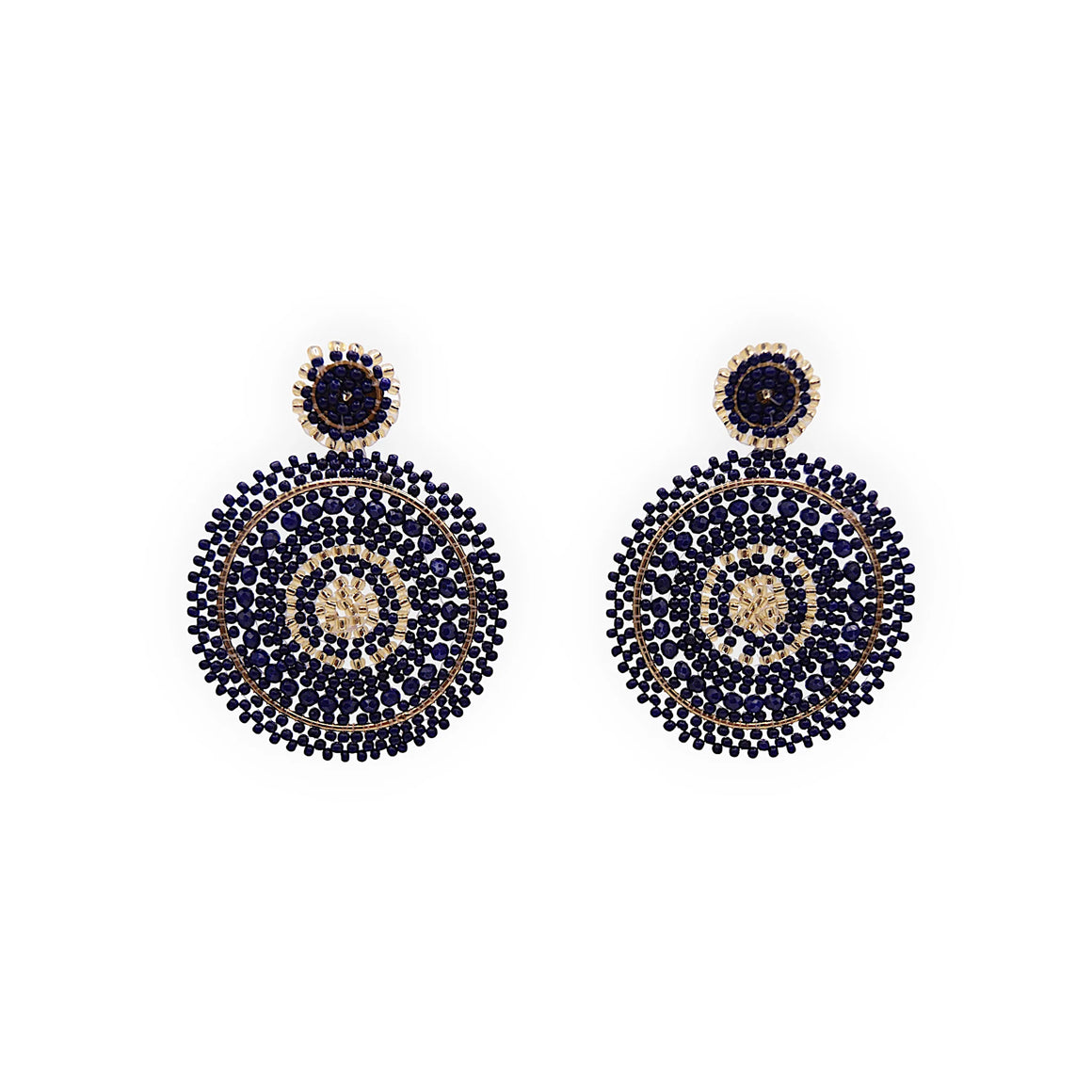 Navy Mix Bead Circle Drop Earrings 
