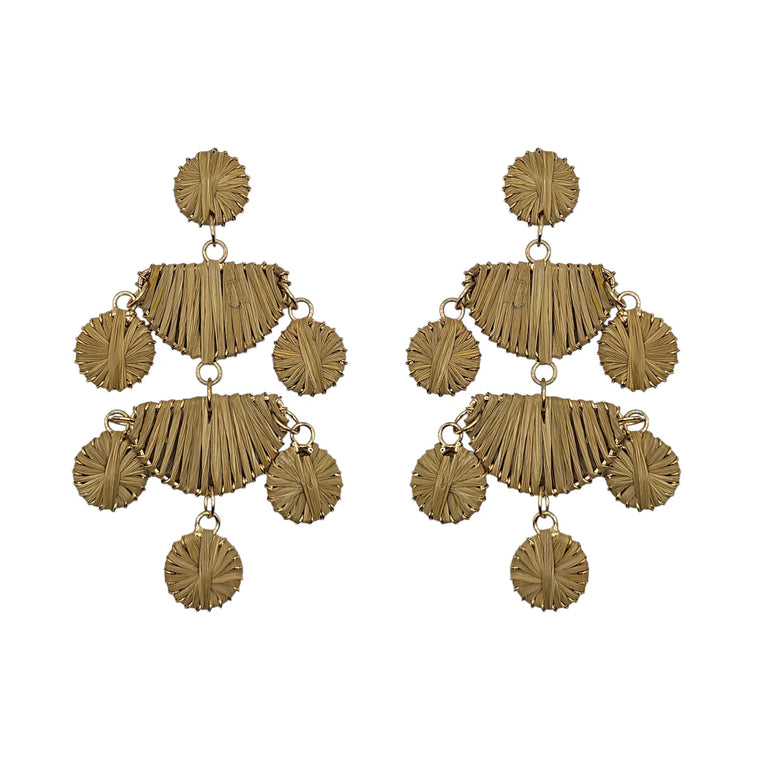 Natural Woven Raffia Chandelier Earrings