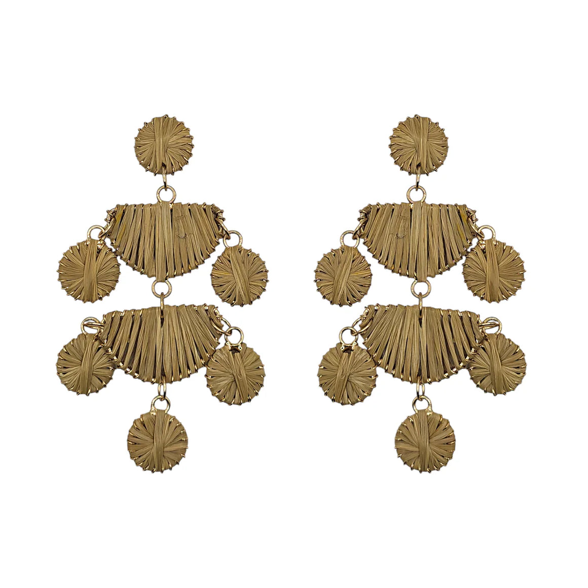 Natural Woven Raffia Chandelier Earrings