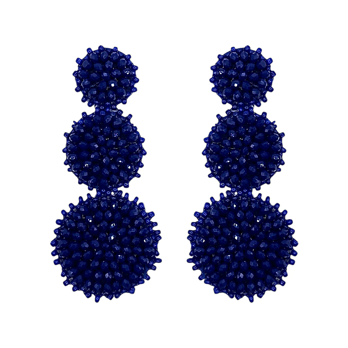 Lapis Triple Circle Crystal Earrings 