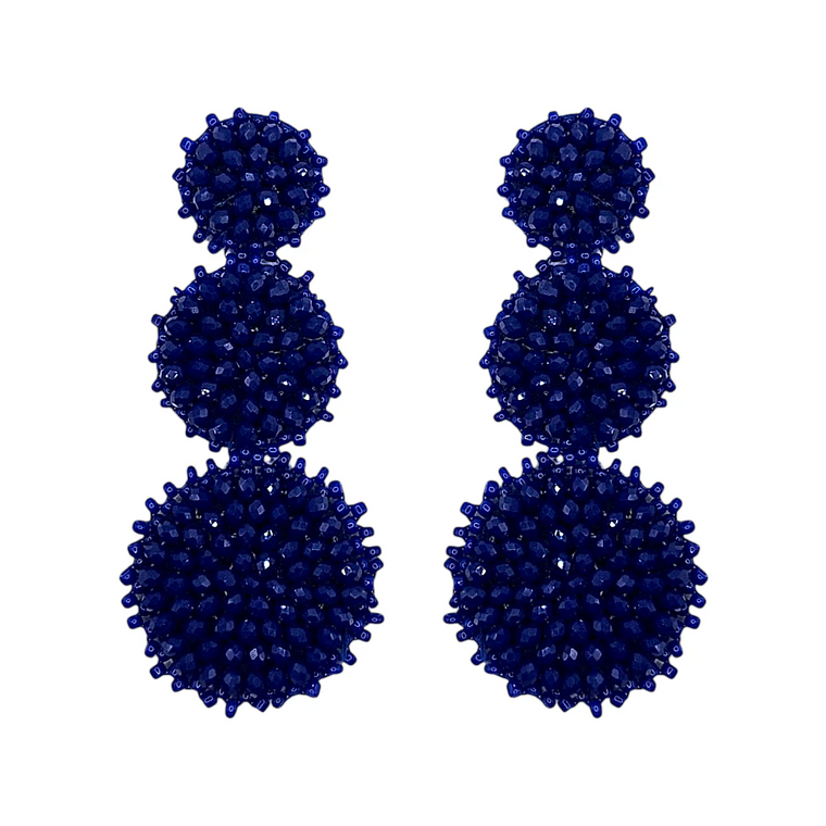 Lapis Triple Circle Crystal Earrings 