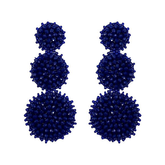 Lapis Triple Circle Crystal Earrings 