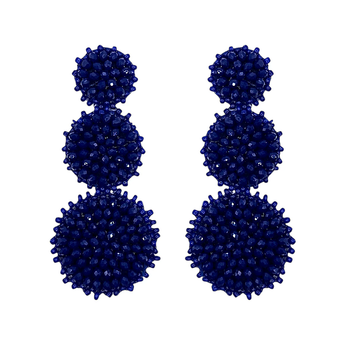 Lapis Triple Circle Crystal Earrings 