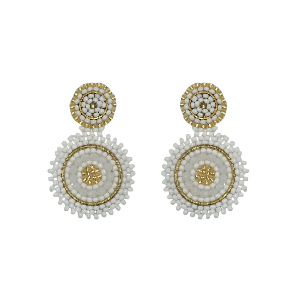 Mini White Mix Beaded Circle Earrings