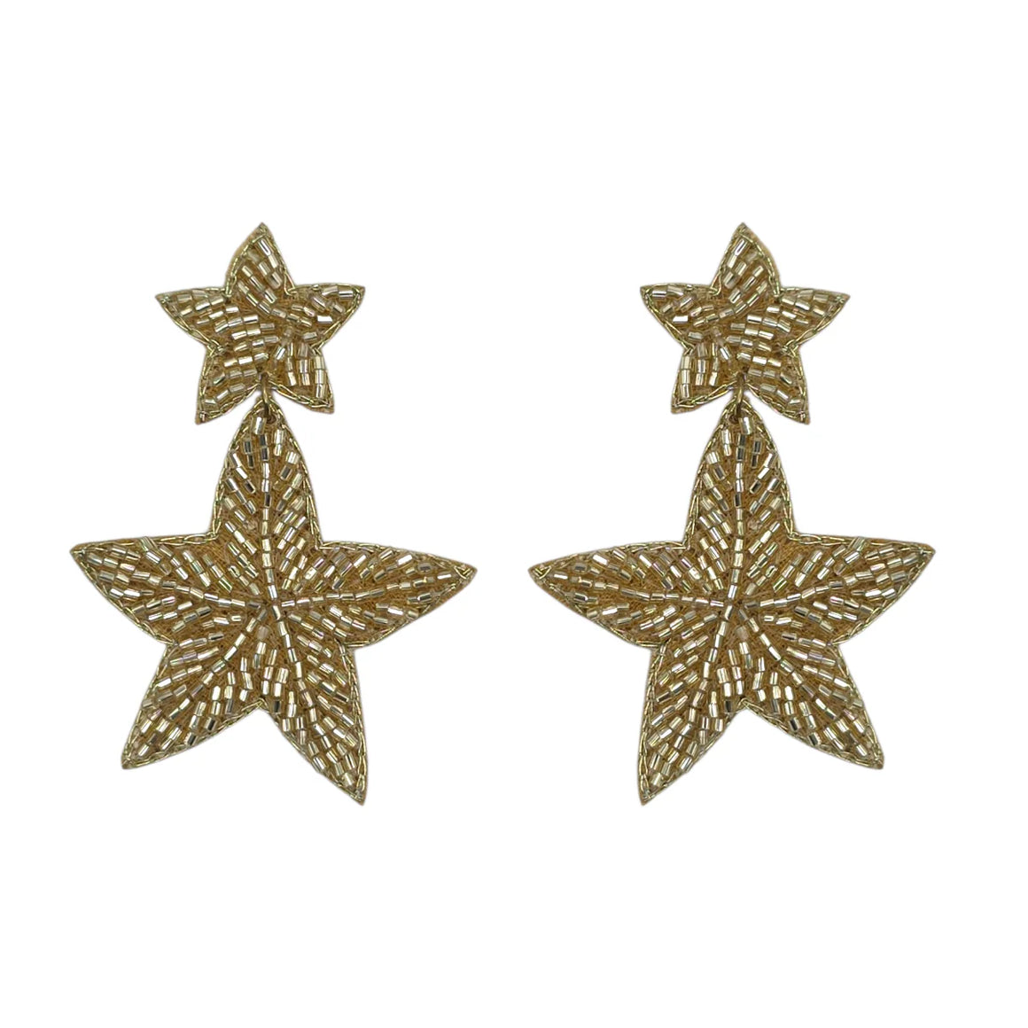 Gold Beaded Double Star Earrings