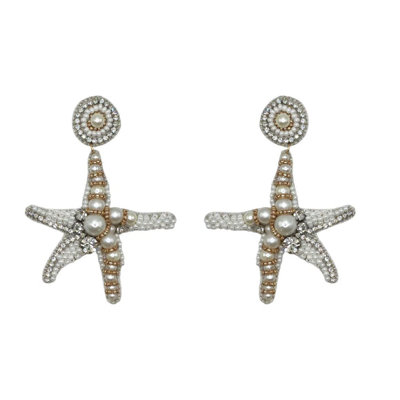 White & Pearl Starfish Earrings