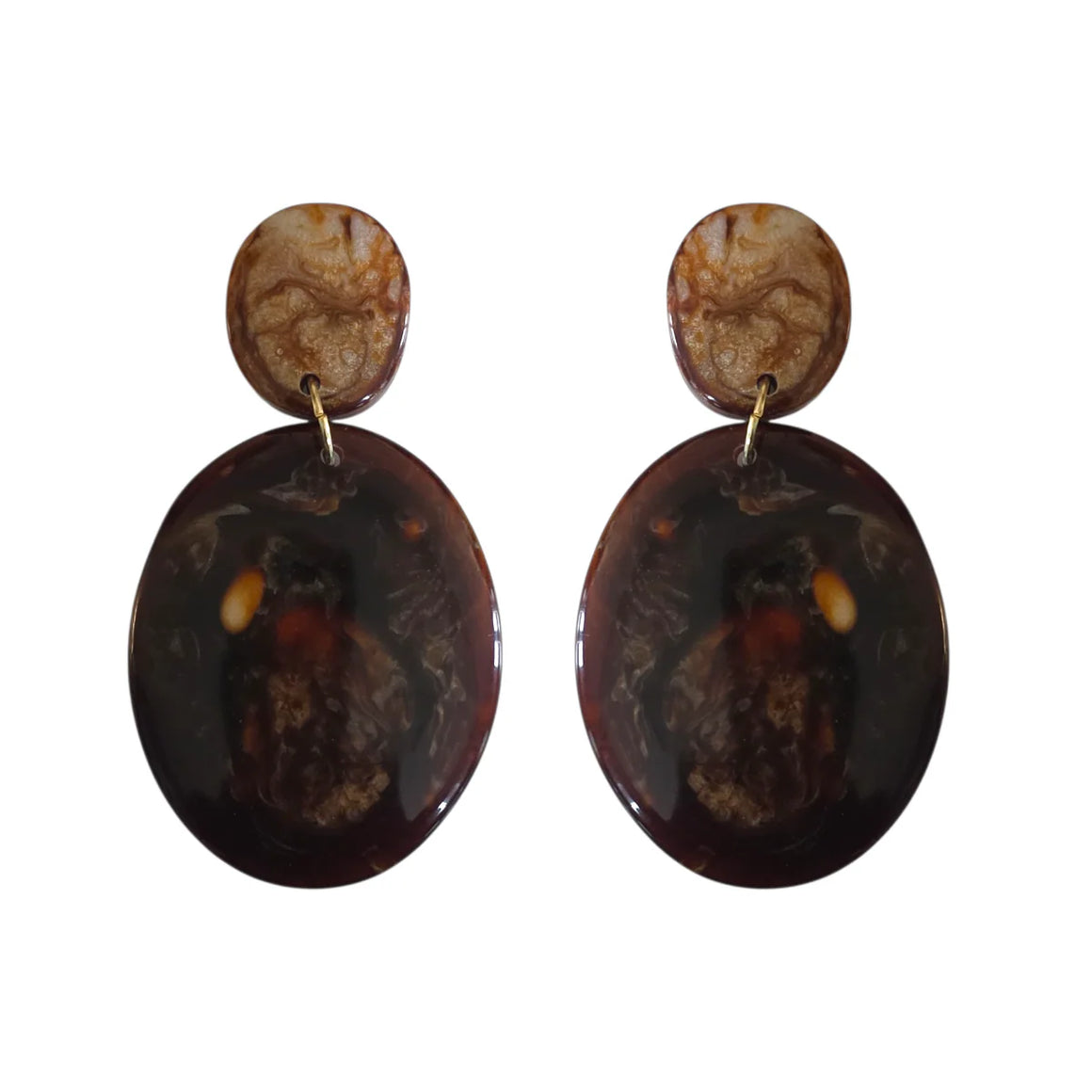 Brown marble resin oval drop earrings