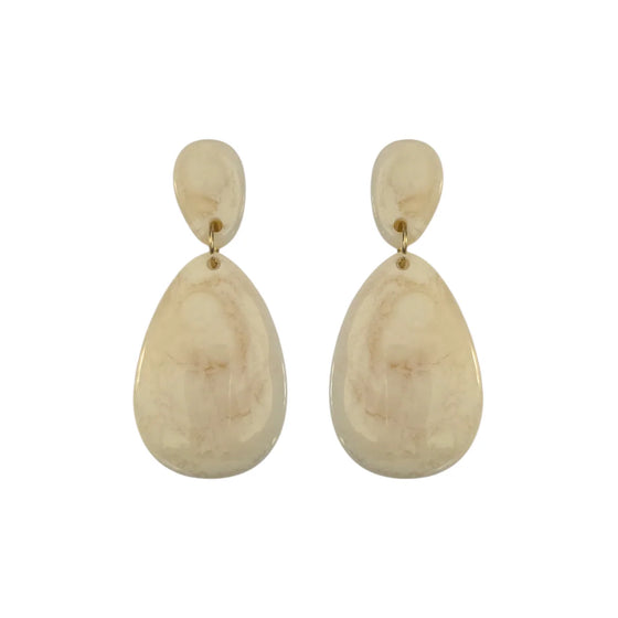 Cream Marble Resin Oval Earrings