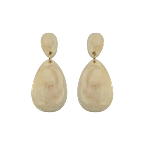 Cream Marble Resin Oval Earrings