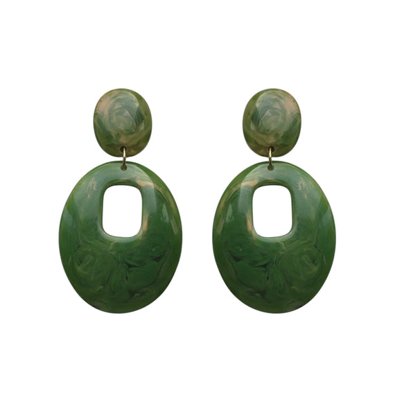 Green Resin Oval Drop Earrings