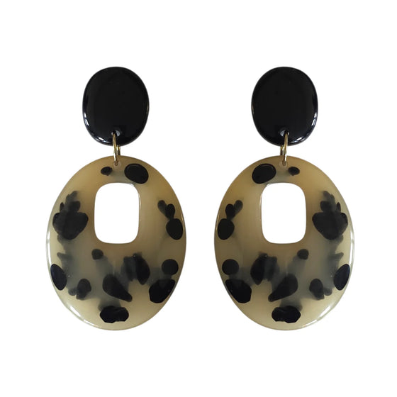 Dalmation Oval Resin Drop Earrings