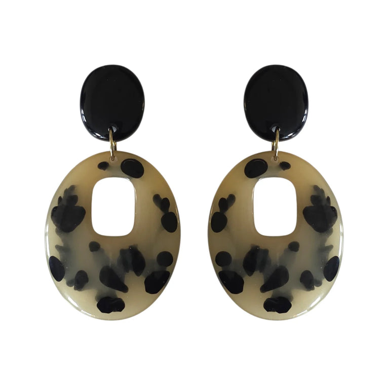 Dalmation Oval Resin Drop Earrings