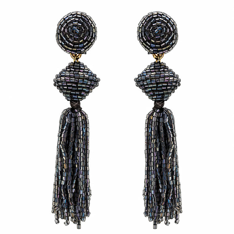 Pearlescent Shimmer Beaded Tassel Earrings