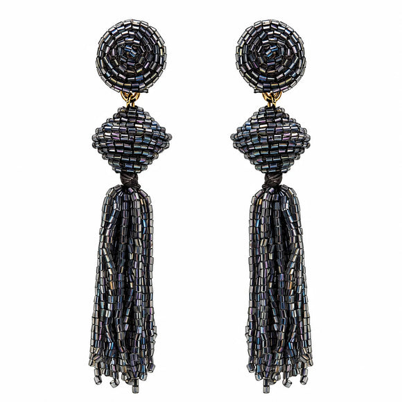 Pearlescent Shimmer Beaded Tassel Earrings