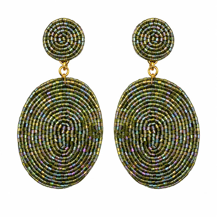 Green Shimmer Oval Drop Earrings