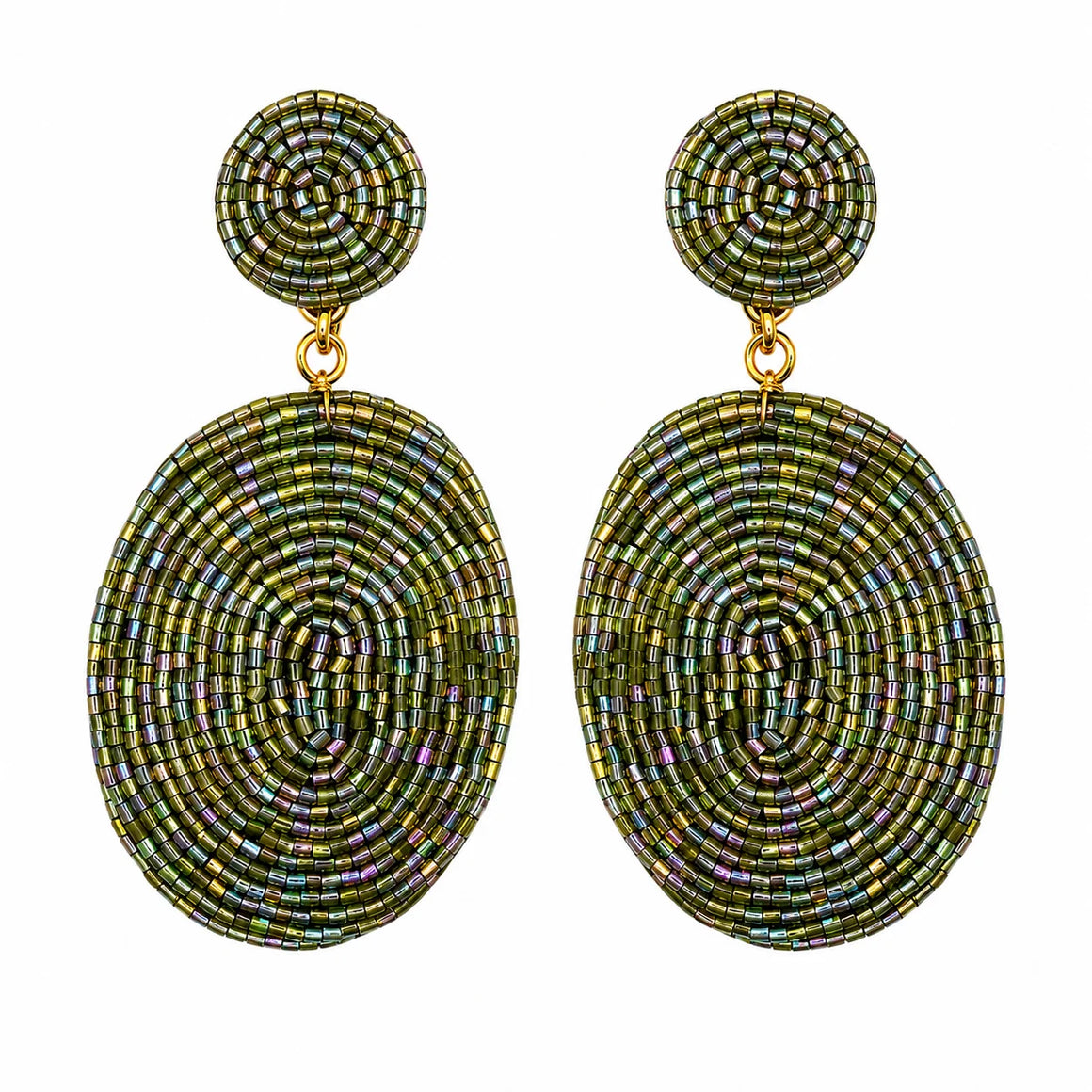 Green Shimmer Oval Drop Earrings