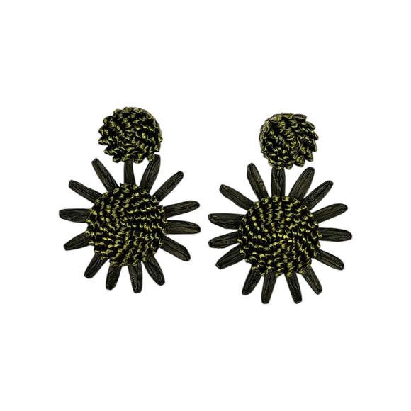 Olive Green Raffia Flower Earrings 