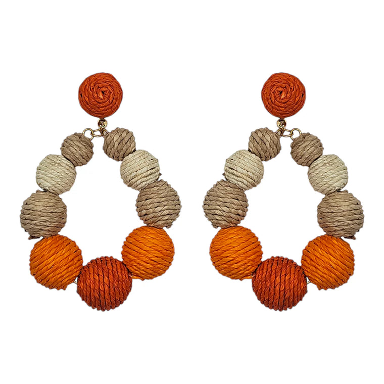 Orange Ombre Raffia Woven Oval Earrings