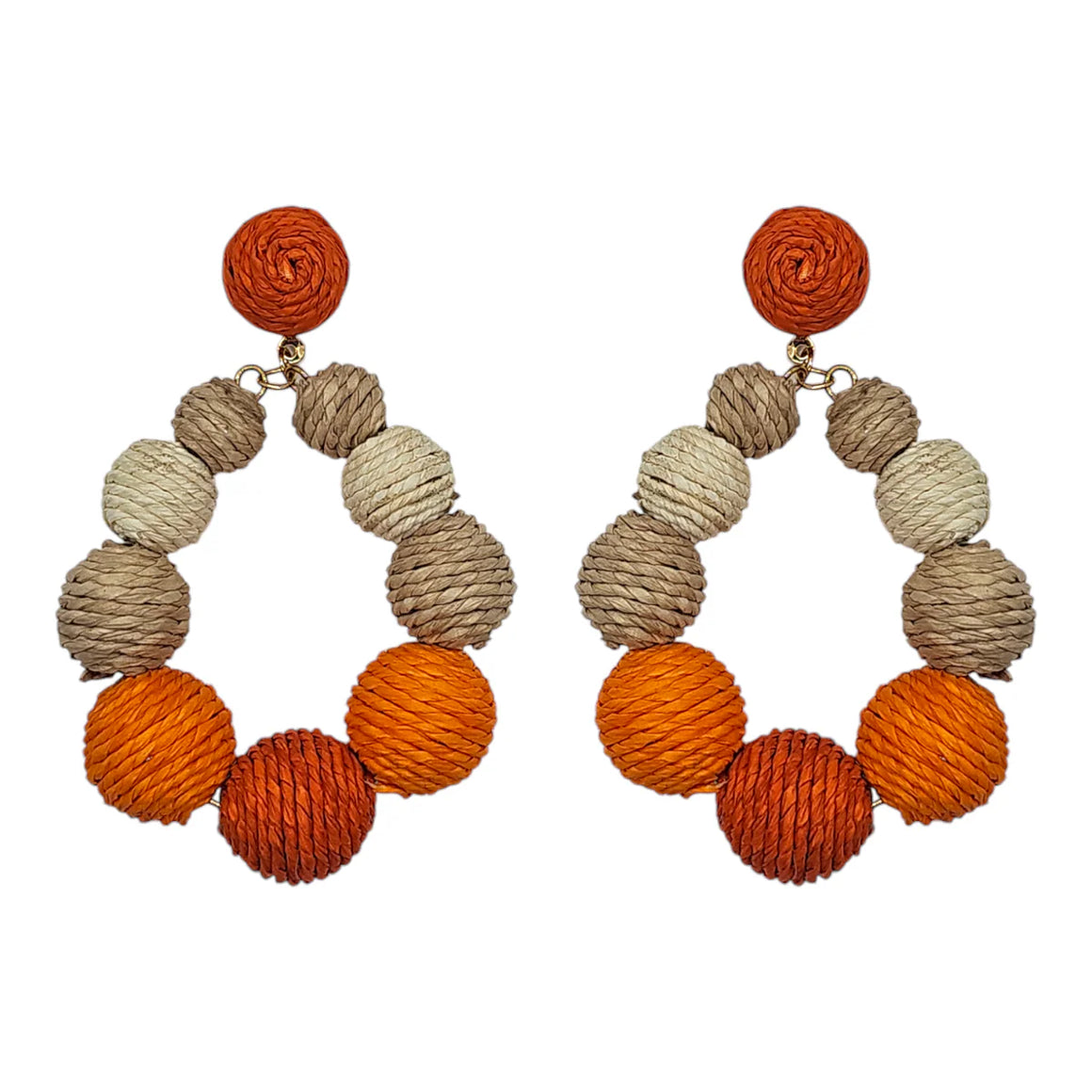 Orange Ombre Raffia Woven Oval Earrings